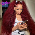 Burgundy Hd Lace Frontal Human Hair Curly Wigs
